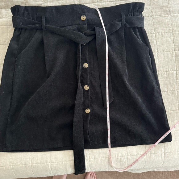 Black Corduroy Button Down Tie Waist Skirt with Pockets - Picture 6 of 7